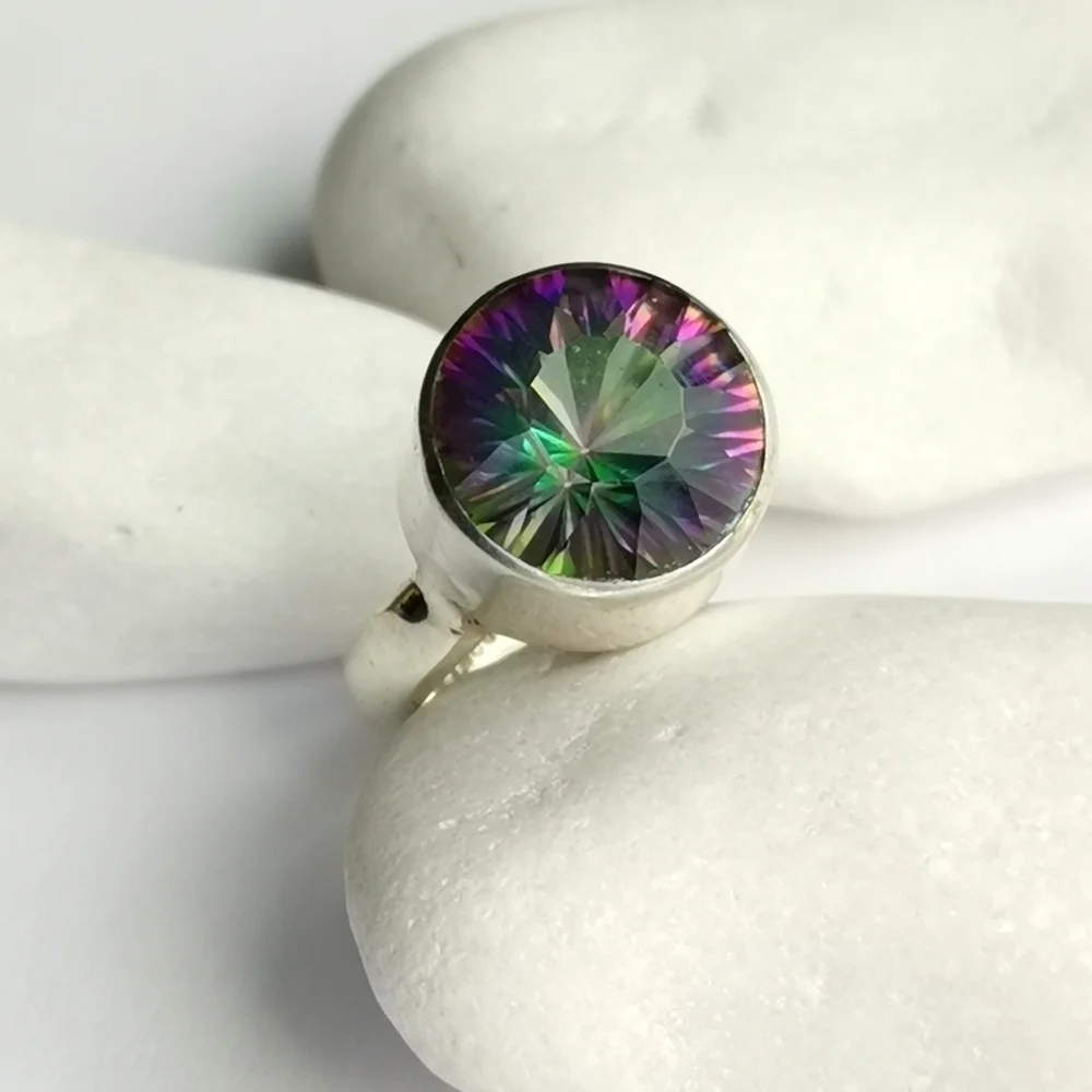 Large 7ct Mystic Topaz Ring in Sterling Silver size 8